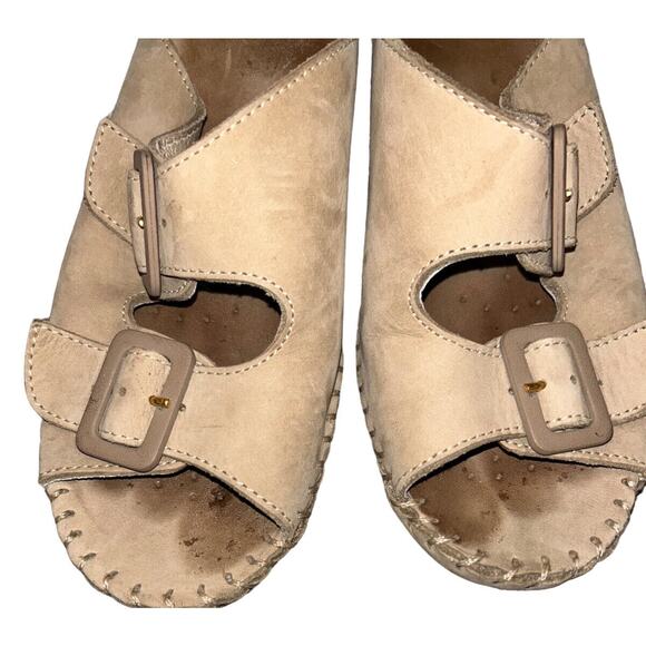 LA PLUME LADIES SANDALS 38 BEIGE TAN 2 STRAP‎ LEATHER SLIP ONS - Picture 5 of 11